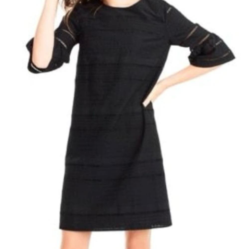 J Crew‎ Shift Dress Eyelet Sz 4 Black Classic Embroidered Flutter Sleeve Preppy